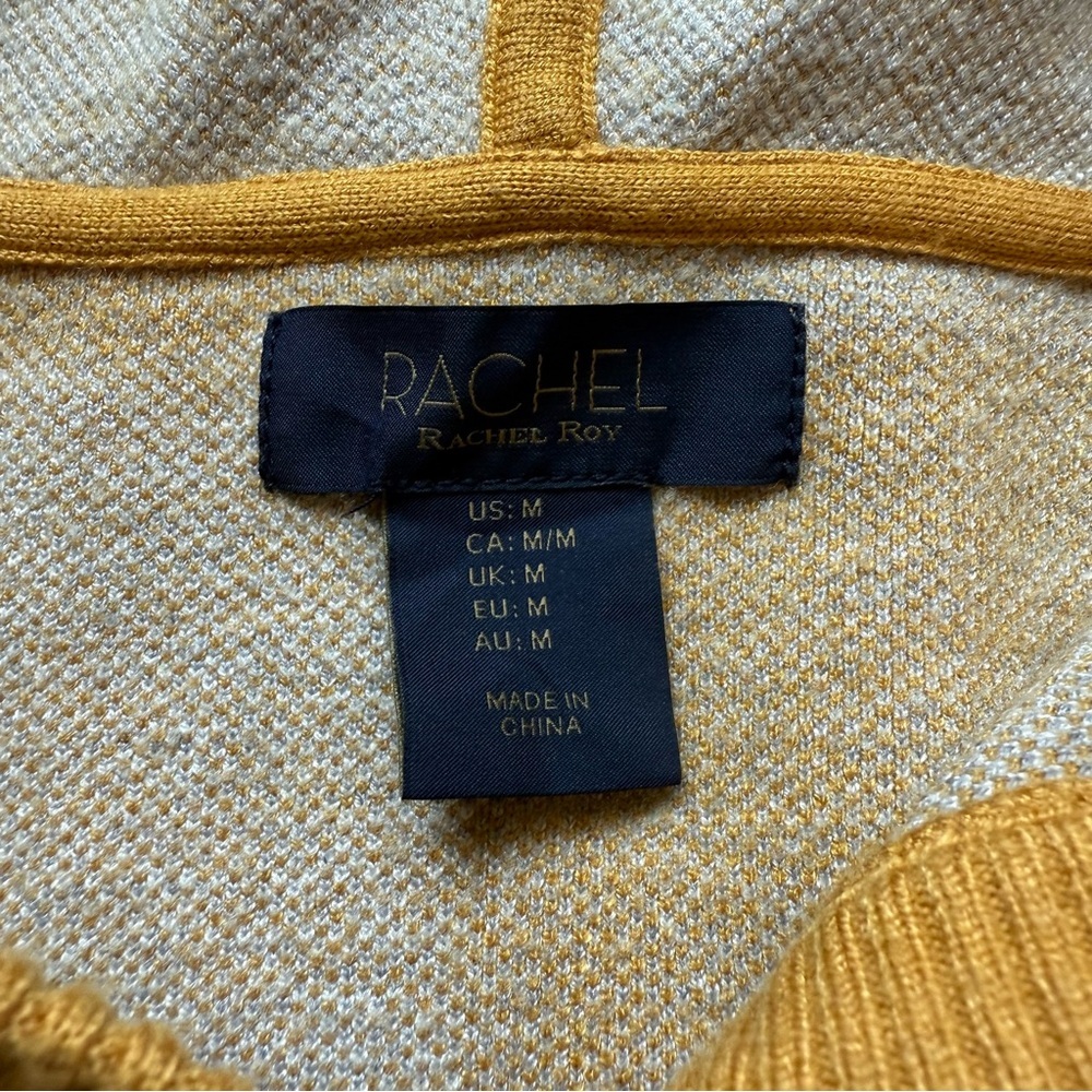 RACHEL Rachel Roy Mustard‎ Yellow Plaid Hooded Knit Sweater Size M Cottagecore - Picture 7 of 8